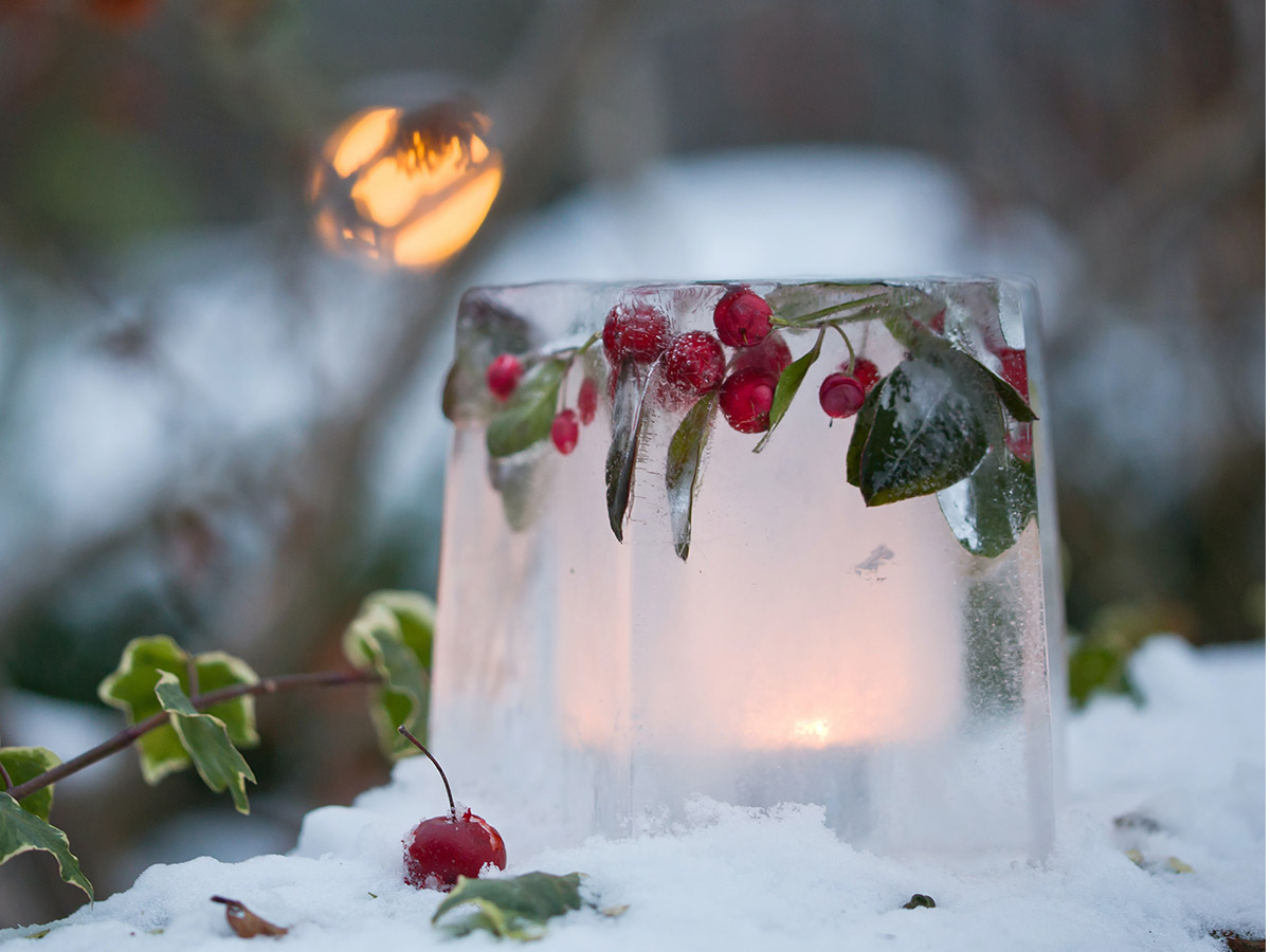 Create customized pieces by adding berries to your water as it freezes!