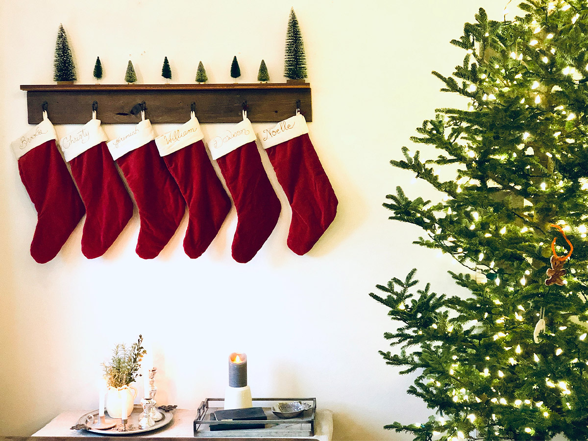 Create your own or customize a pre-built coat rack to hang stockings from